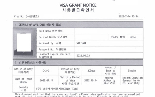 Thị thực điện tử Hàn Quốc hay Visa Grant Notice Korea