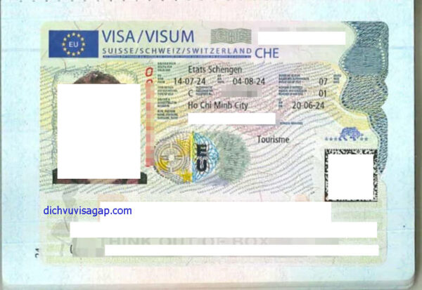 Mẫu visa Thụy Sĩ dán vào hộ chiếu