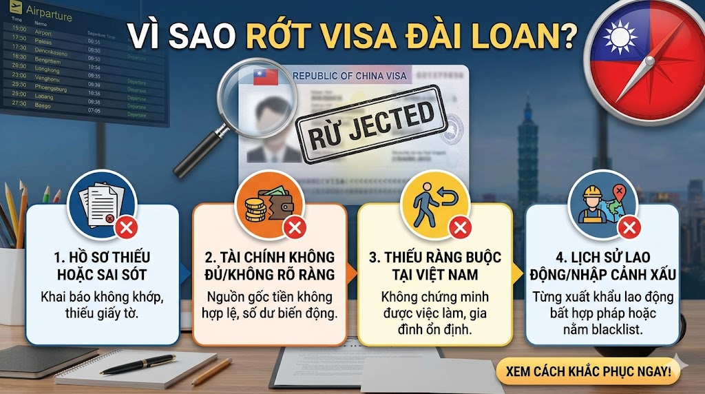 Vì sao rớt visa Đài Loan?