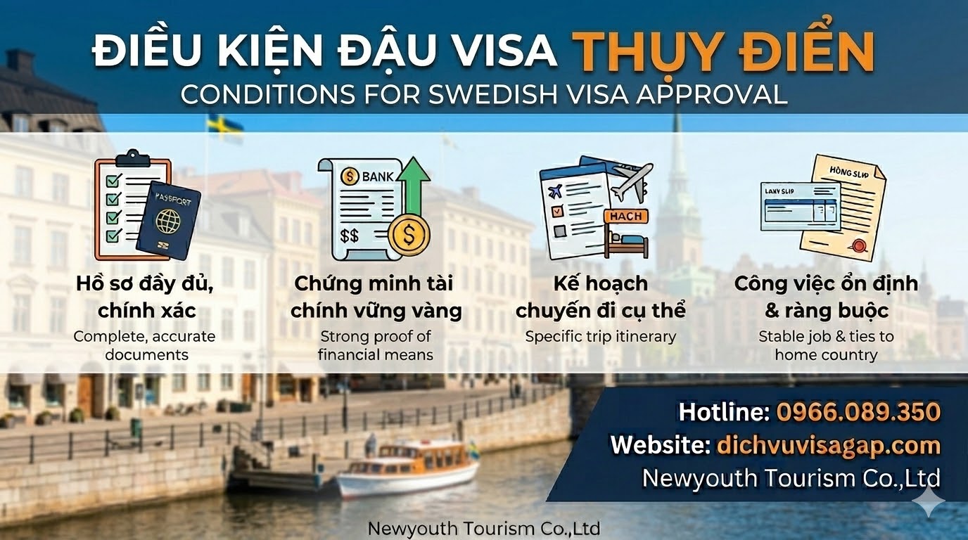 Điều kiện đậu visa Thụy Điển diện du lịch, công tác, thăm thân