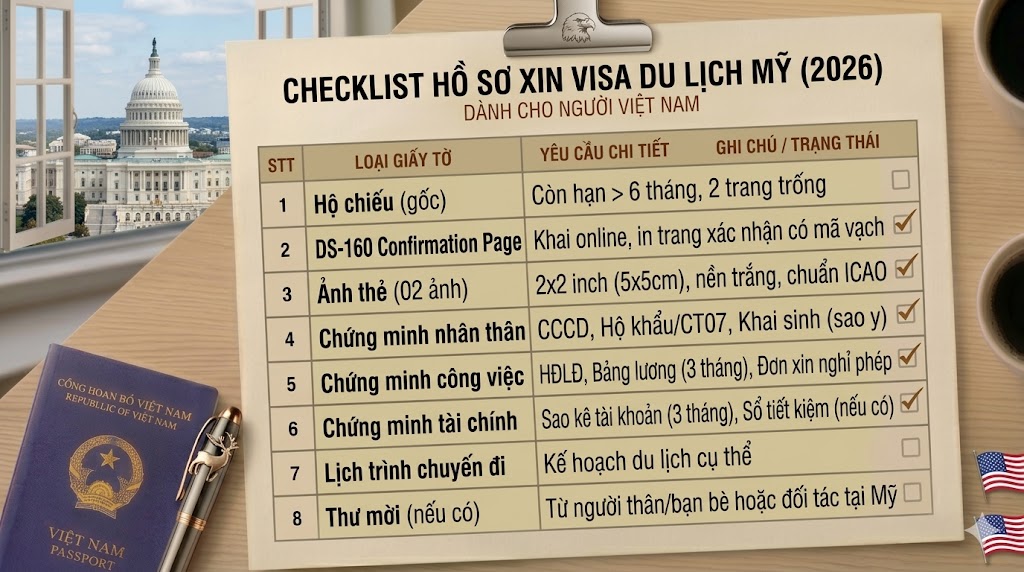 Danh sách hồ sơ xin visa du lịch Mỹ
