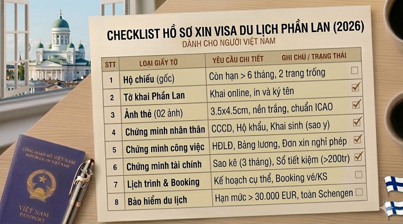 Danh sách hồ sơ xin visa du lịch Phần Lan
