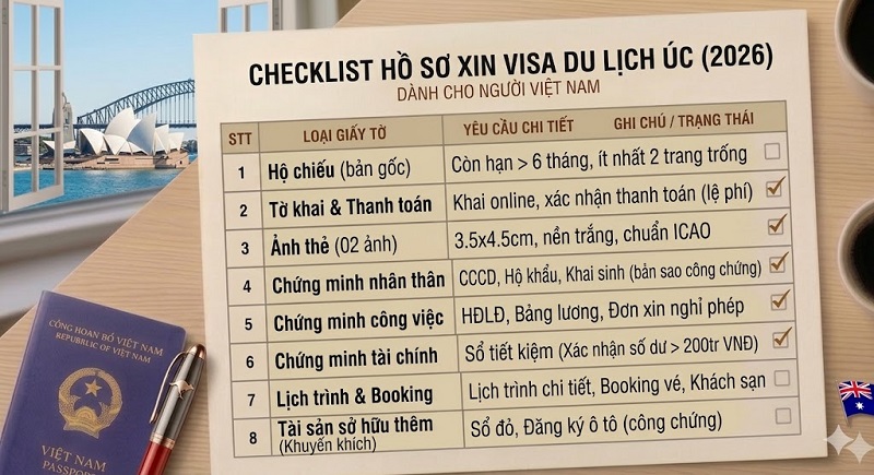 Danh sách hồ sơ xin visa du lịch Úc