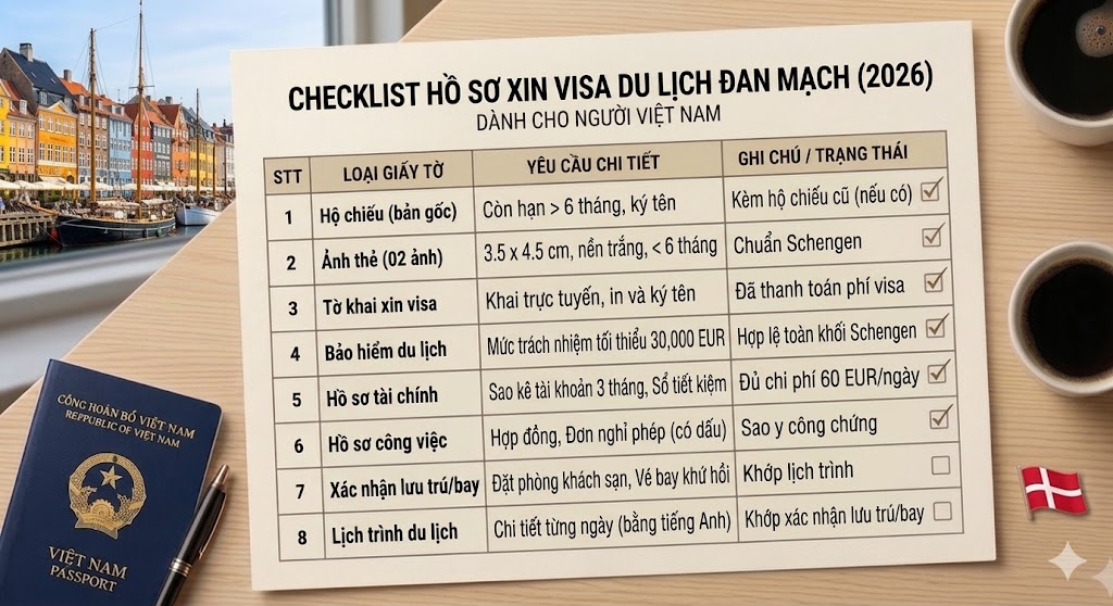 Danh sách hồ sơ xin visa du lịch Đan Mạch