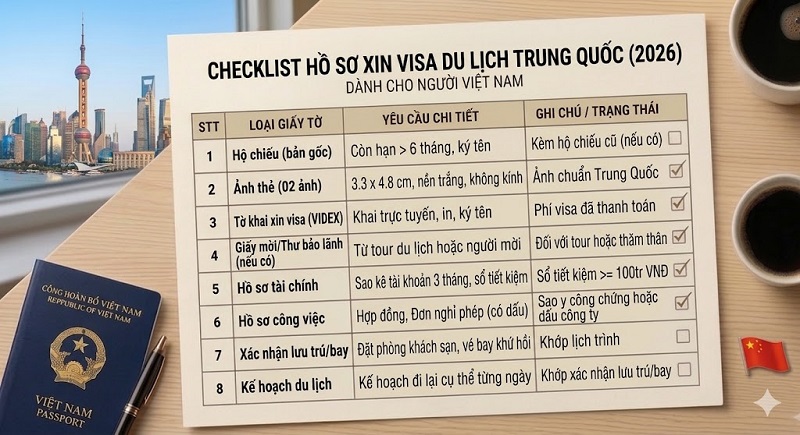 Danh sách hồ sơ xin visa du lịch Trung Quốc