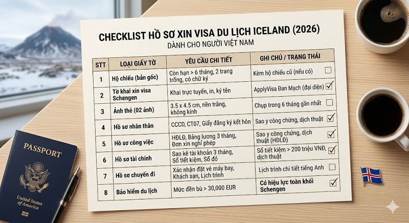 danh sách hồ sơ xin visa du lịch Iceland